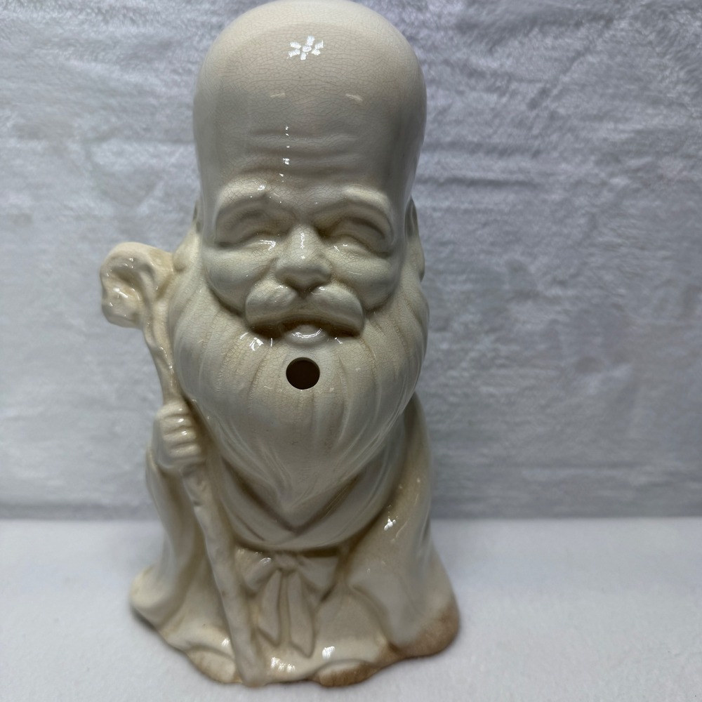 VTG Benihana Shou Lao Ceramic Tiki Mug Cream Crackle Glaze Star God Longevity